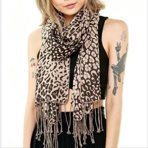 Urban Outfitters Silence Noise Animal Print Fringe Scarf